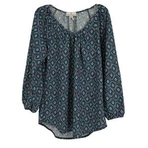 Jude Connally Blouse Top Womens Size XS Tunic Geometric Stretch 3/4 sleeves